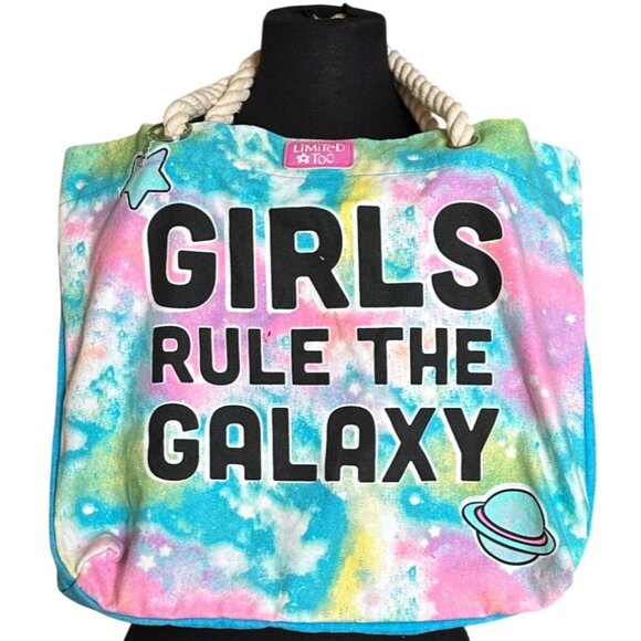 Limited Too "Girls Rule The Galaxy" Tie Dye Tote Bag 100% Cotton 14" Height - Picture 2 of 16